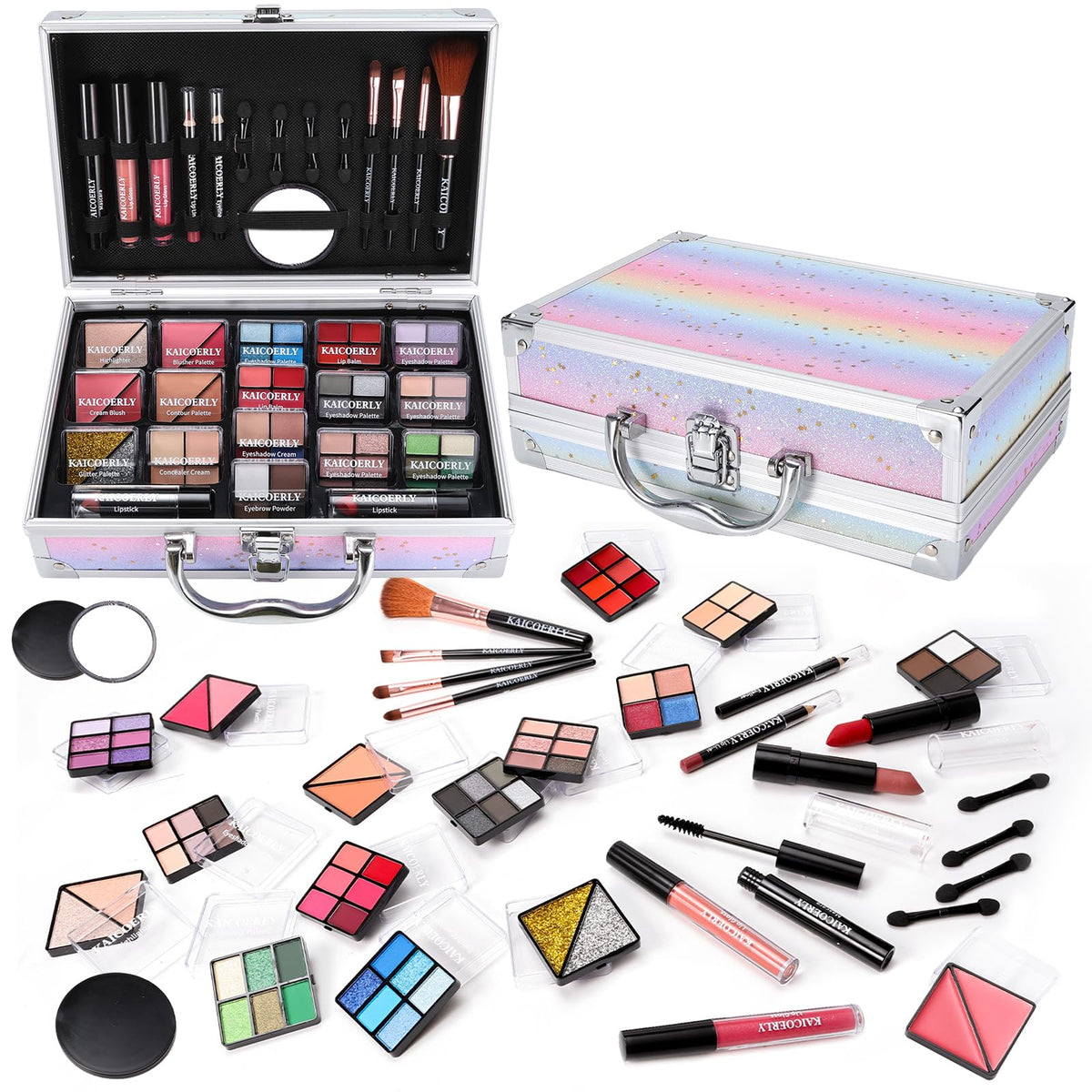 KAICOERLY Rainbow eyeshadow palette for versatile eye looks.