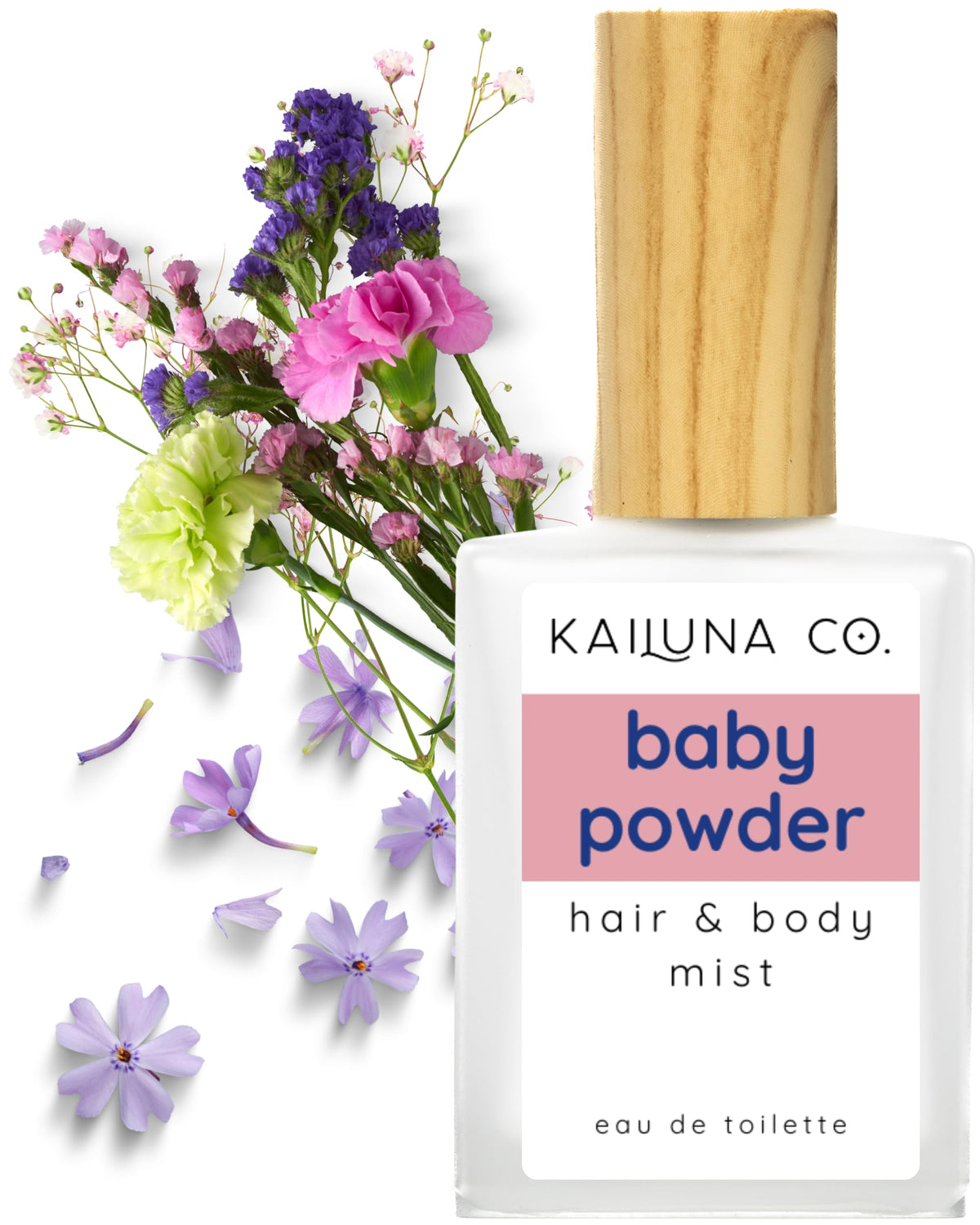 Kailuna Co baby powder mist bottle closeup for soothing daily fragrance