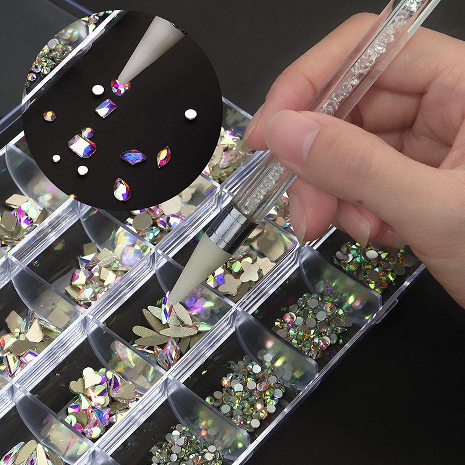 Kaipheiquan Nail Rhinestones Kit shows 18 types of big diamonds for customizable nail art