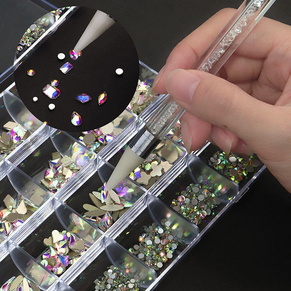 Kaipheiquan Nail Rhinestones Kit shows 18 types of big diamonds for customizable nail art
