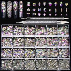 Kaipheiquan Nail Rhinestones Kit 900 AB Diamonds close up ready to apply sparkle for nails