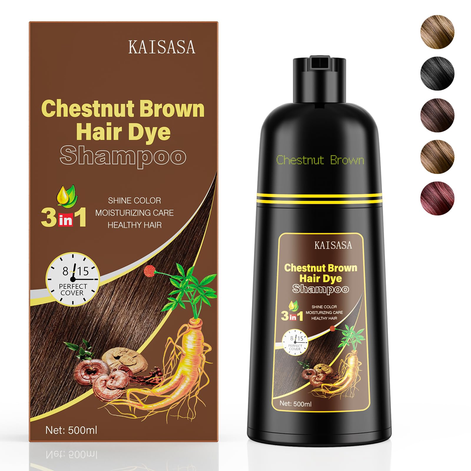 KAISASA Hair Dye Shampoo 7-10 Chestnut Brown bottle for gradual at-home color refresh.
