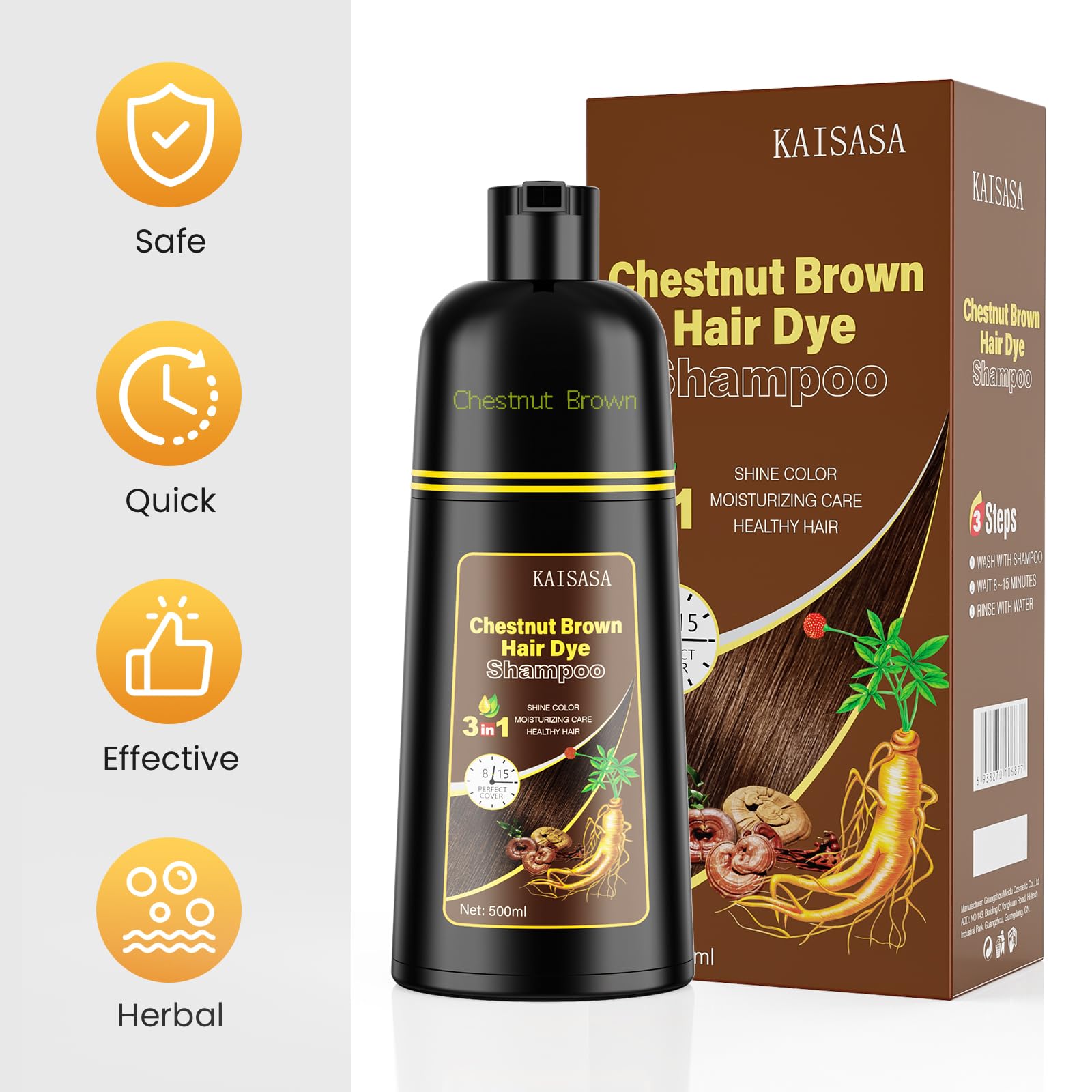 KAISASA Hair Dye Shampoo 7-10 Chestnut Brown final tone on model looks natural.