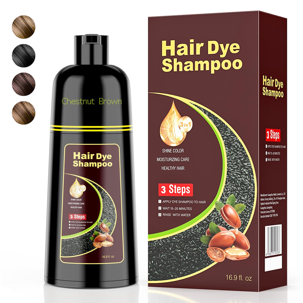 KAISASA Hair Dye Shampoo bottle shows Chestnut Brown shade for gray hair coverage
