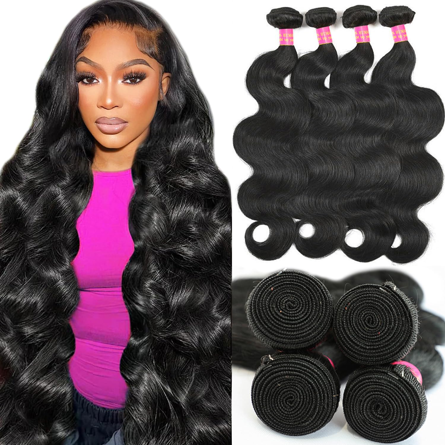 KAITHLYPO 22-inch Brazilian virgin bundles close-up shows natural texture for seamless blending.