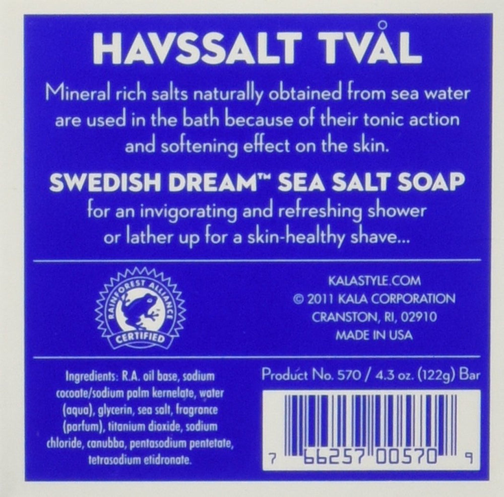 Kala Swedish Dream Sea Salt Soap Set texture and ingredients show mineral-rich softness.