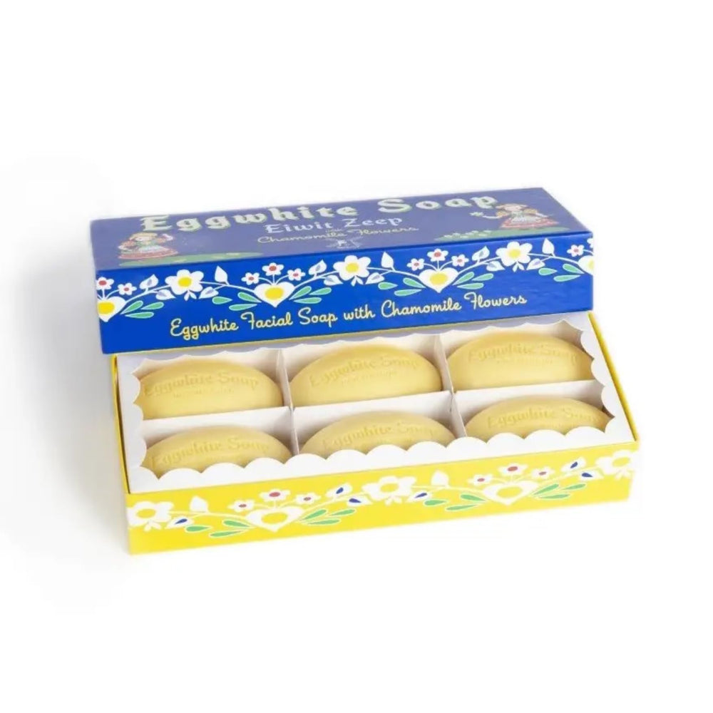 Kalastyle Eggwhite Soap with Chamomile gift box showing six 1.8 oz bars for gentle daily cleansing.