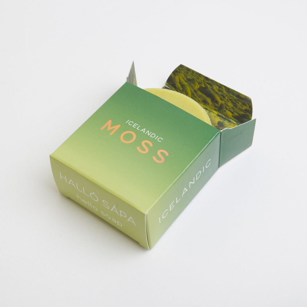 Kalastyle Hallo Sapa soap bar closeup reveals moss texture for moisturizing cleanse.