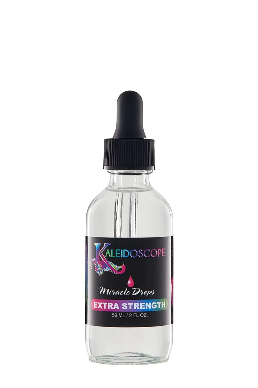 Kaleidoscope Miracle Drops Extra Strength bottle pouring for scalp care and freshness.