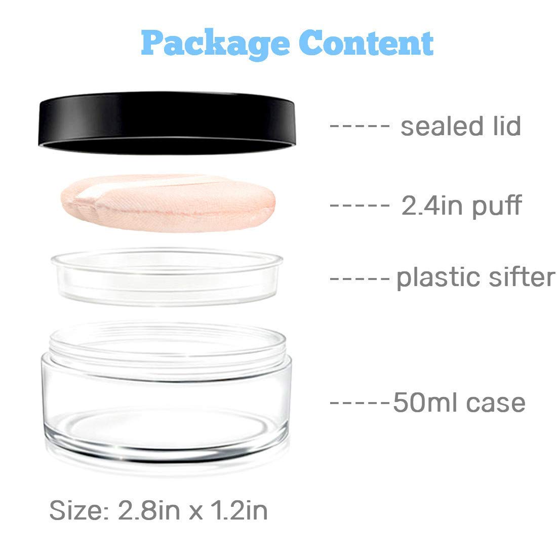 Kalevel wide-use empty container ideal for loose powder, glitter, blush.