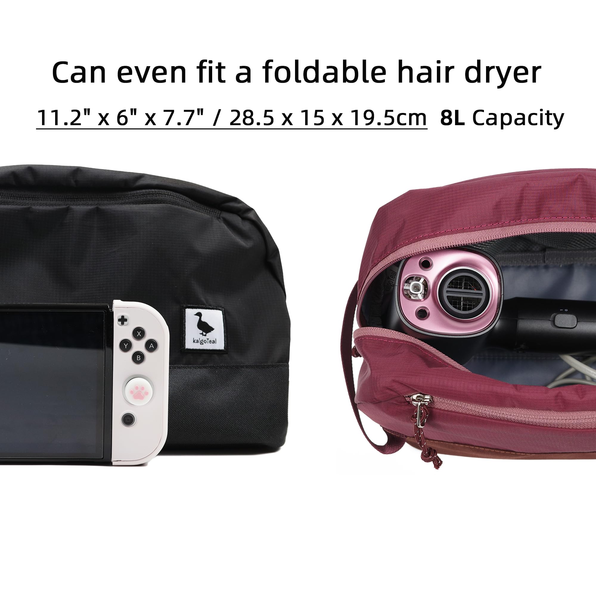 kalgoTeal Travel Toiletry Bag 8L waterproof front pocket keeps wet items separate.