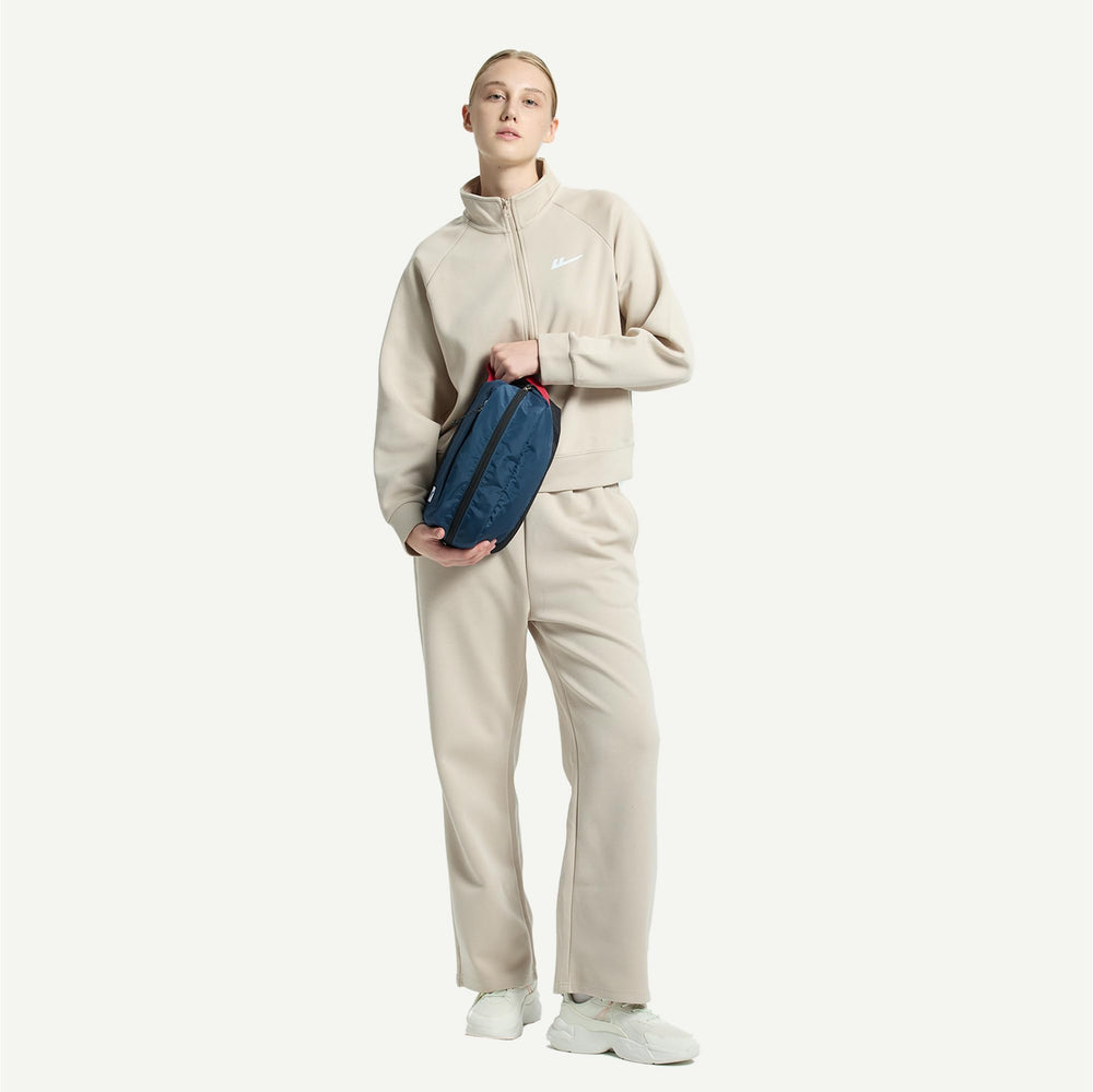 Kalgoteal blue abyss bag in travel setup for easy access