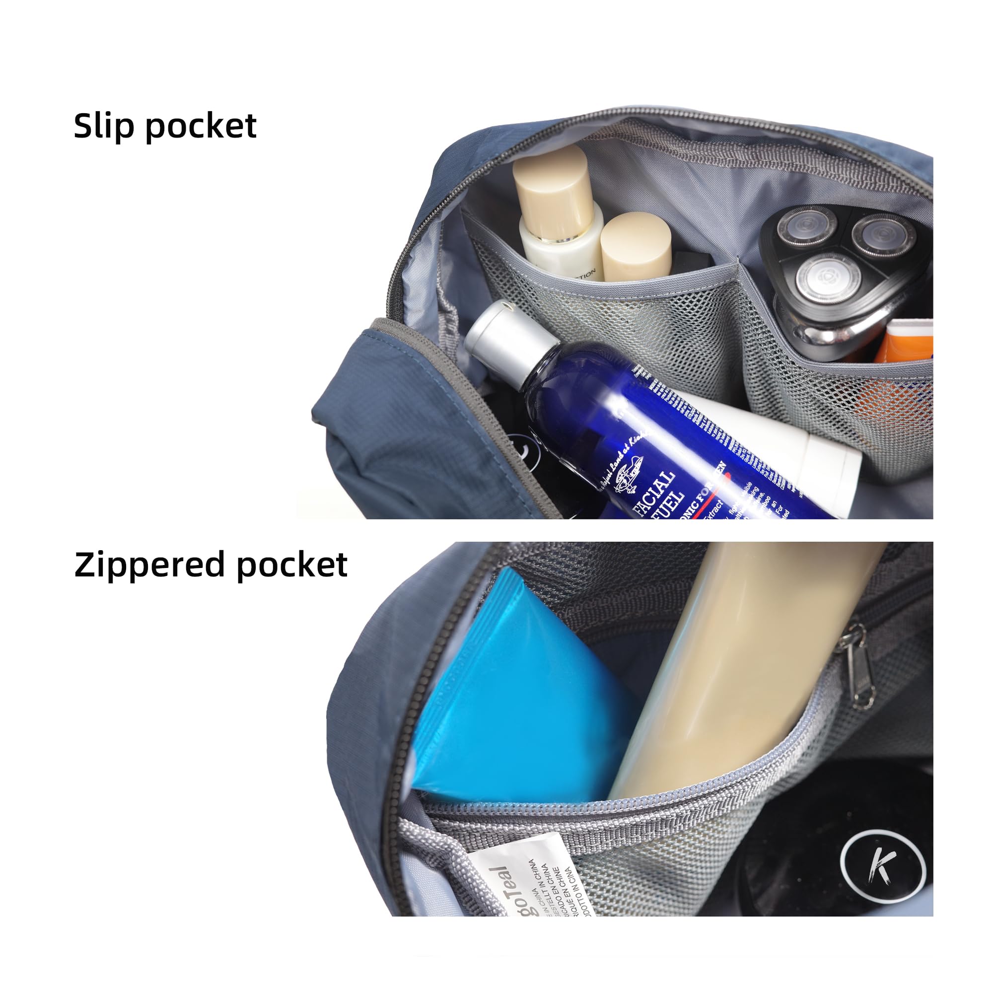 Kalgoteal mesh pockets organize skincare and makeup
