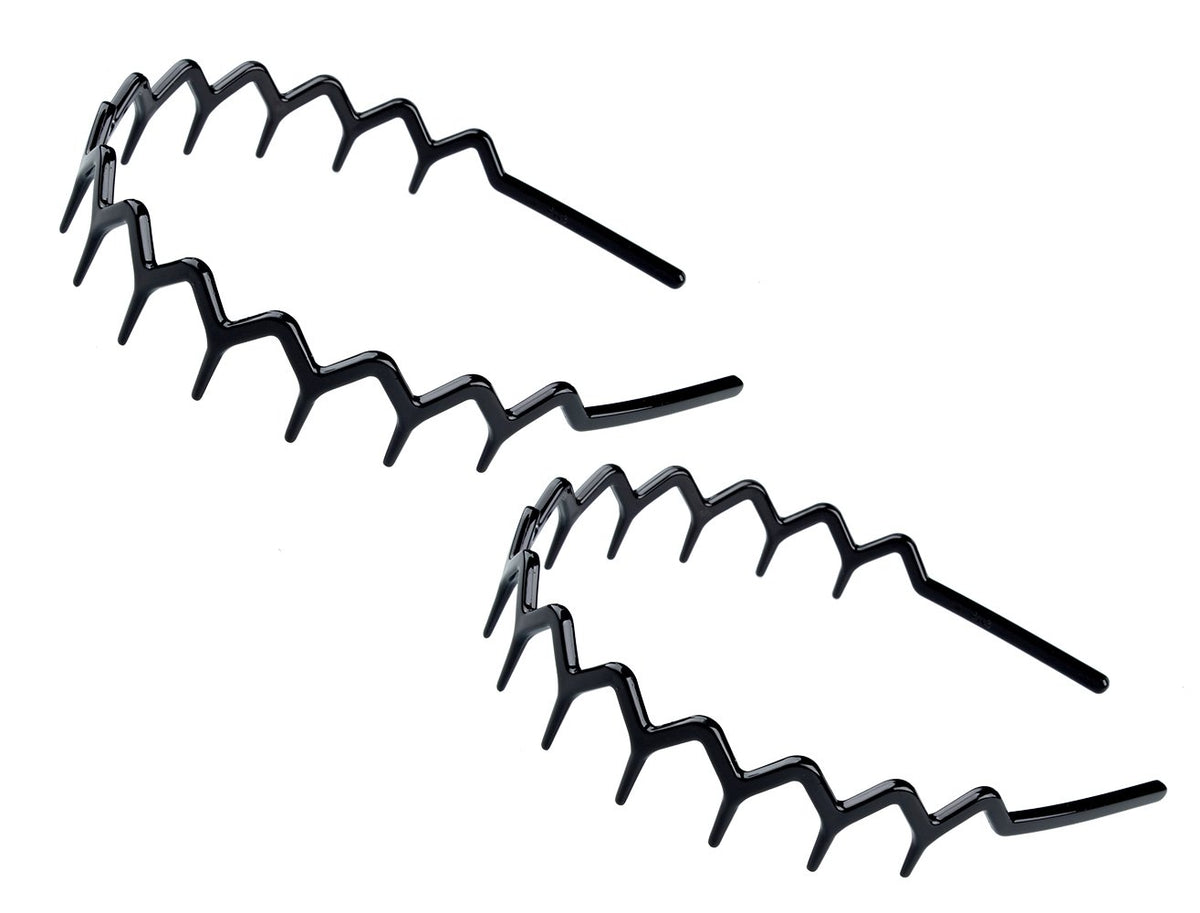 KALIYOTO zigzag shark-tooth hair comb headbands two-pack in black for secure daily styling