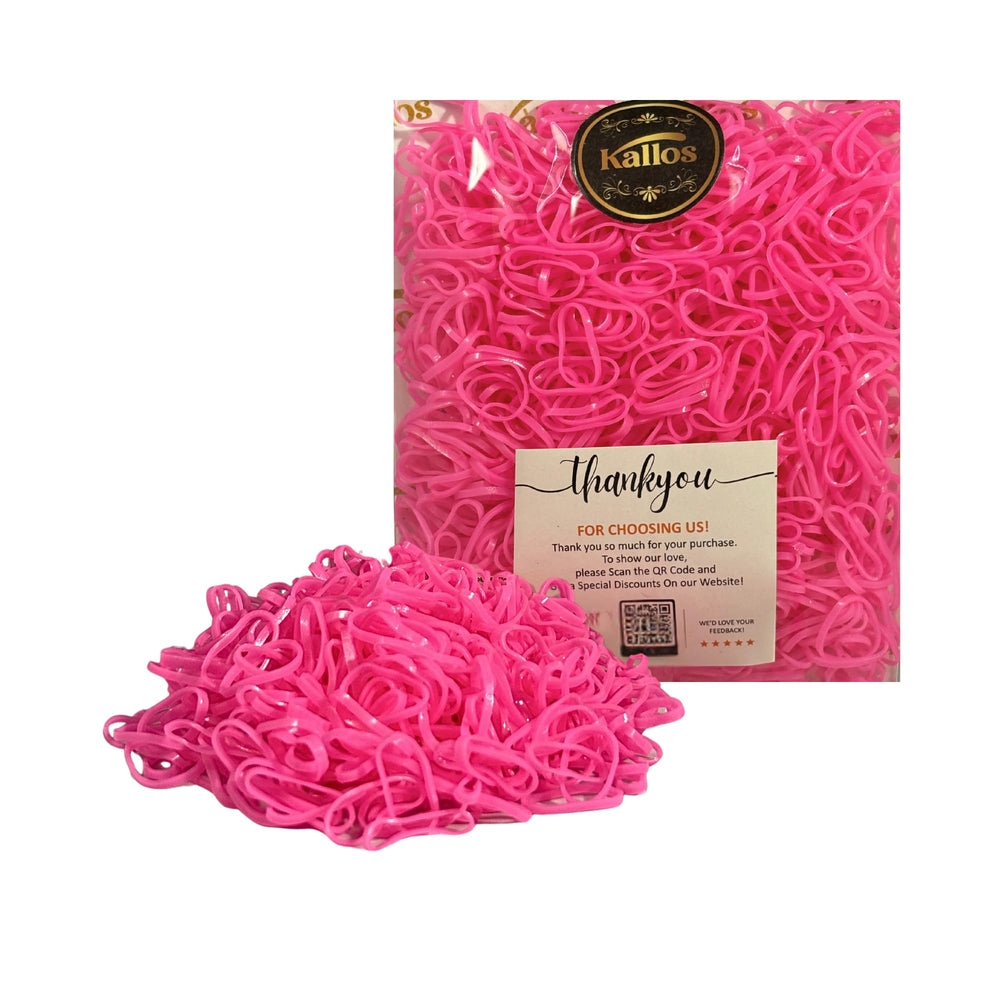 Kàllos pink rubber bands packaging in a reusable bag for easy storage.