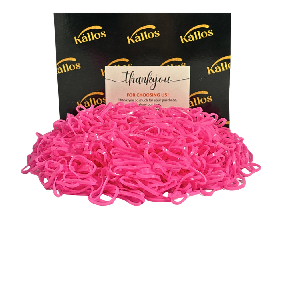 Kàllos pink rubber bands in ponytail use provide secure, non-slip styling.