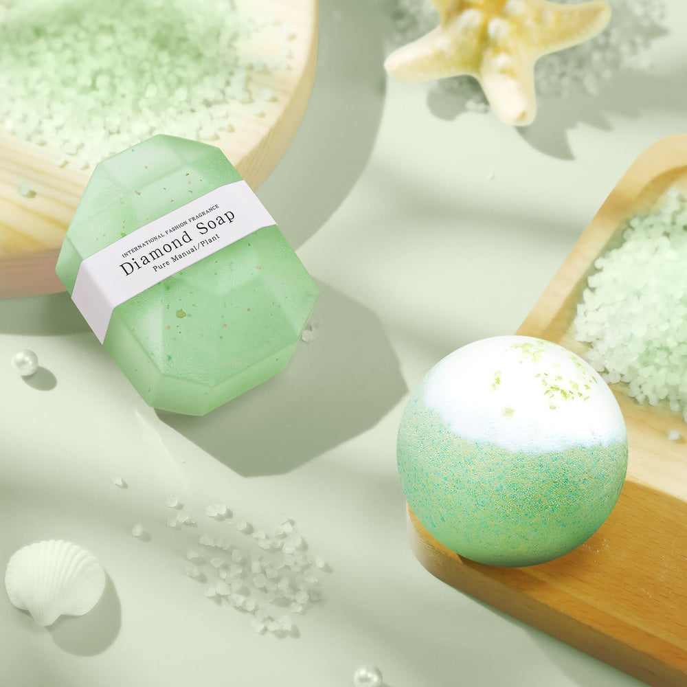 Kalokey vanilla bath bomb in bath scene suggests spa like escape.