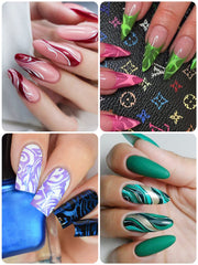 Metallic purple and blue Kalolary pens offer bold accents for holiday nail art.