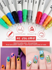Kalolary 12-color nail art pens color palette with versatile hues for creative nail art.