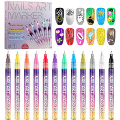 Kalolary 12-color nail art pens set color swatch showing vibrant spectrum for DIY designs