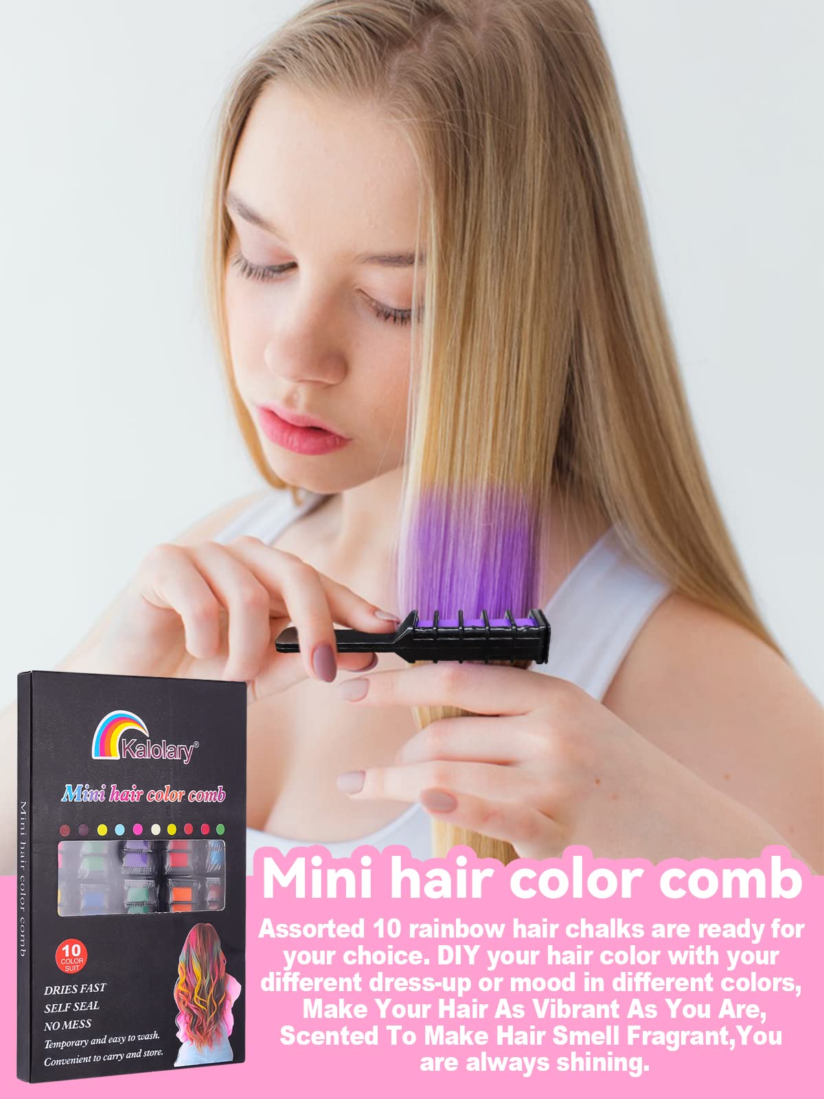 Kalolary chalk on light hair showing bright color results.