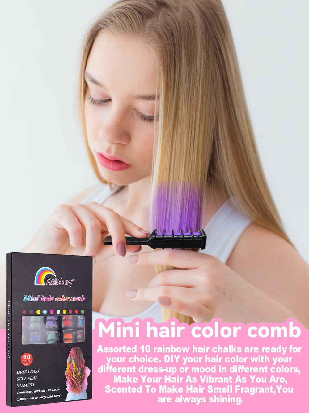 Kalolary chalk on light hair showing bright color results.