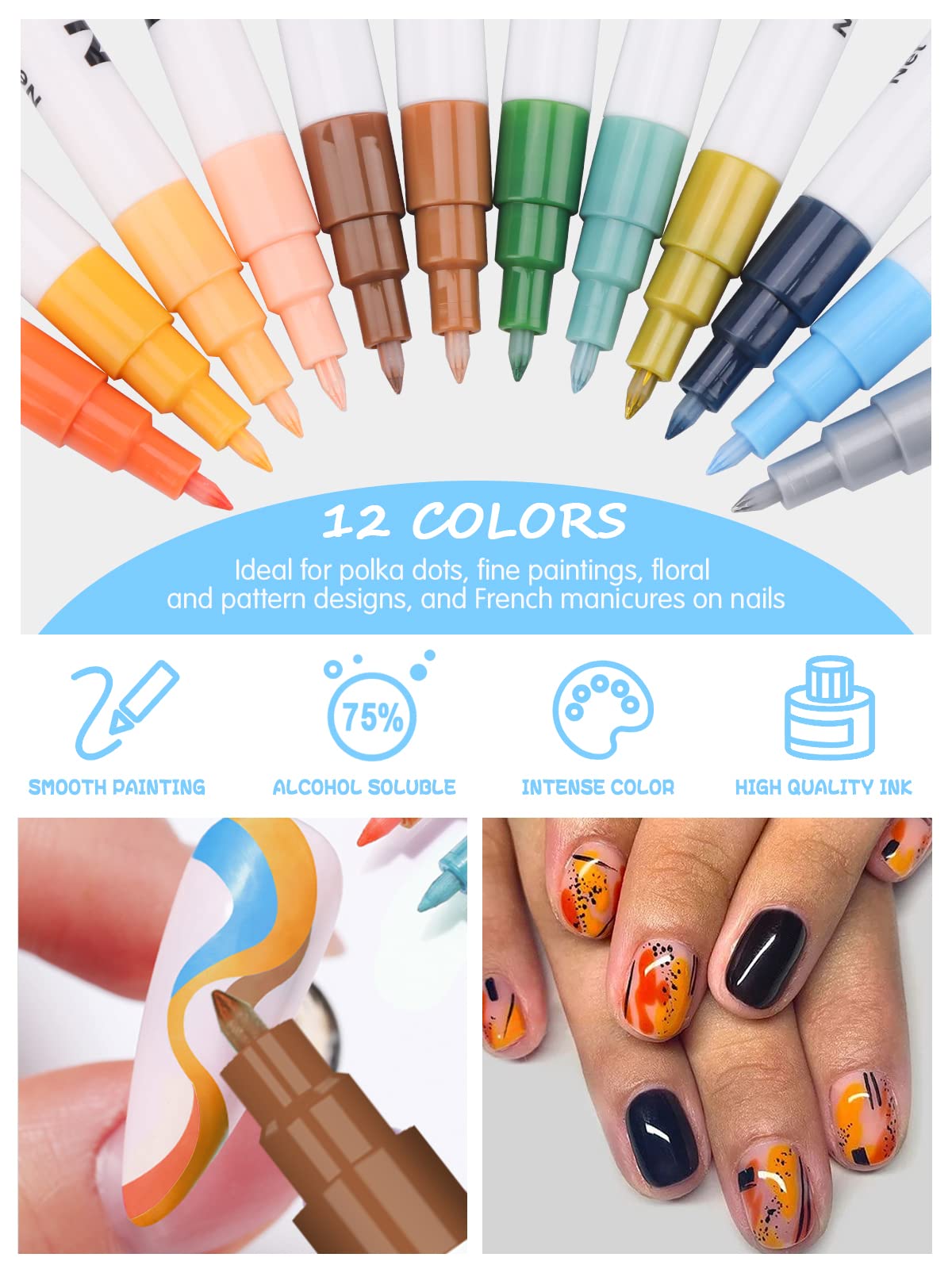 Kalolary pattern designs with dots and stripes on natural nails