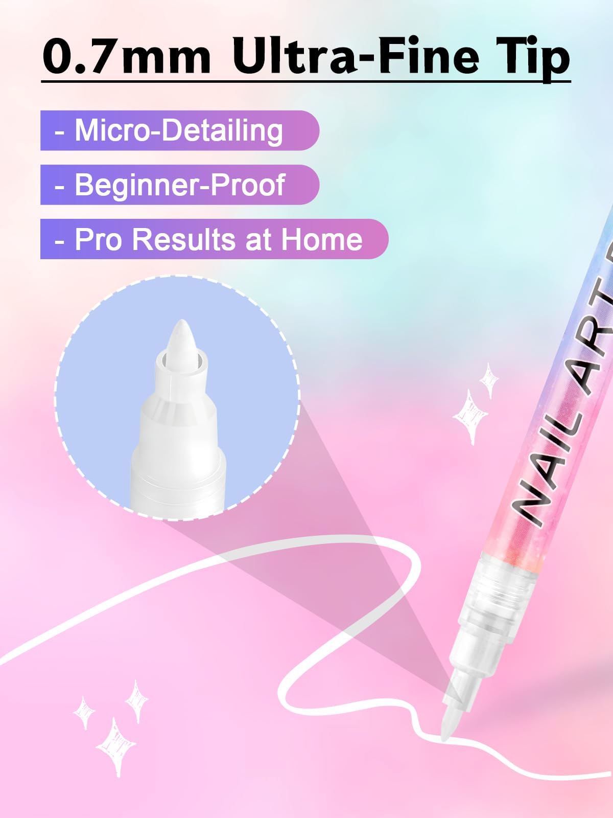 Kalolary white nail art pen cap close-up demonstrates secure closure to keep ink fresh.
