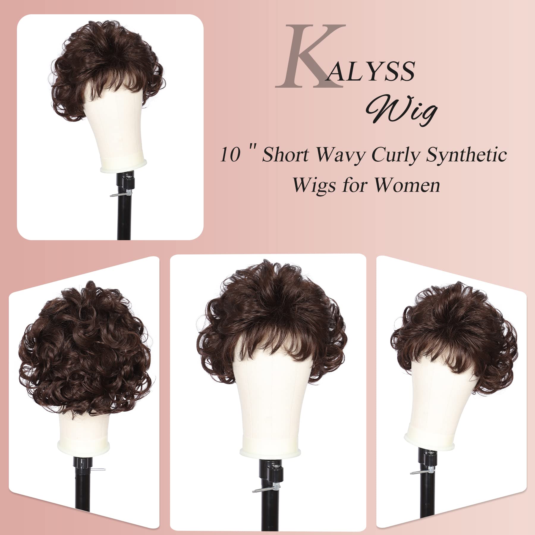 Kalyss dark brown short curly wig zoom-meeting look ideal for quick, polished appearances.