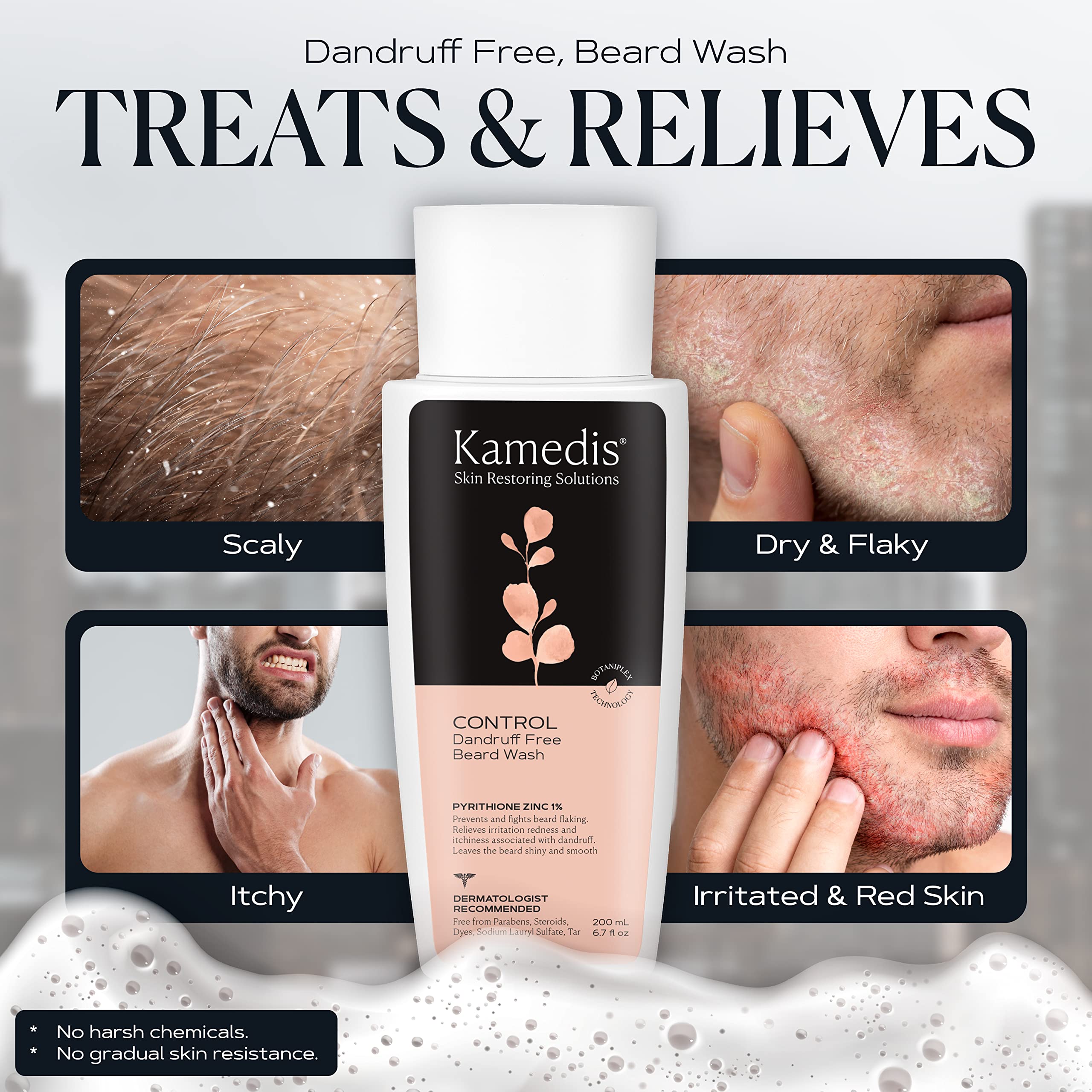 KAMEDIS Beard Wash helps control beard dandruff and flakes.