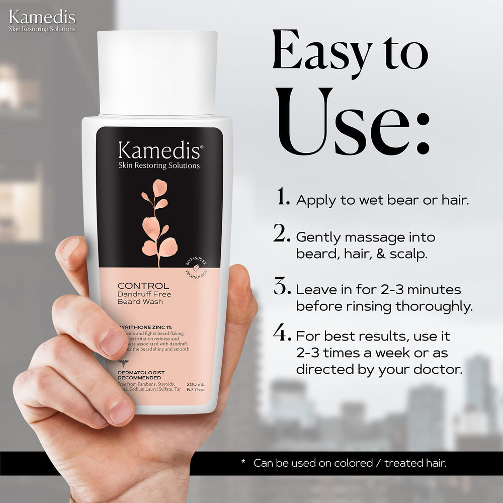 KAMEDIS Beard Wash cleanses face and beard with gentle formula.