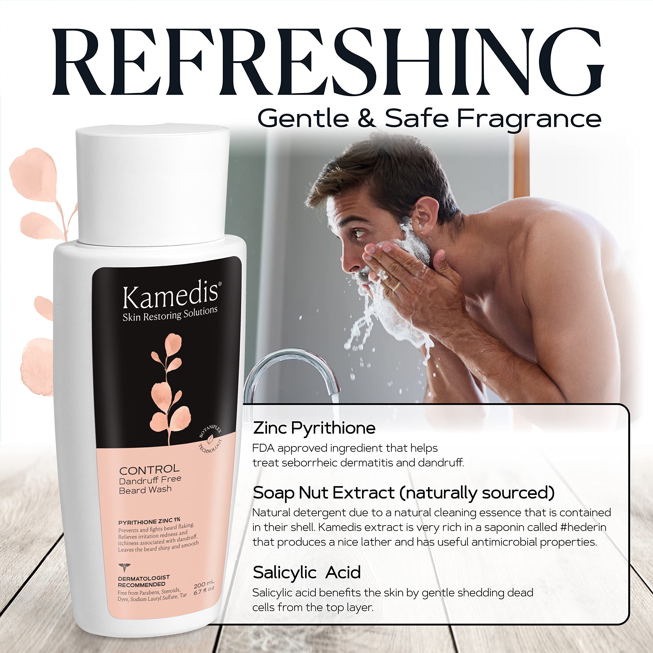 KAMEDIS Beard Wash contains pyrithione zinc for scalp comfort.