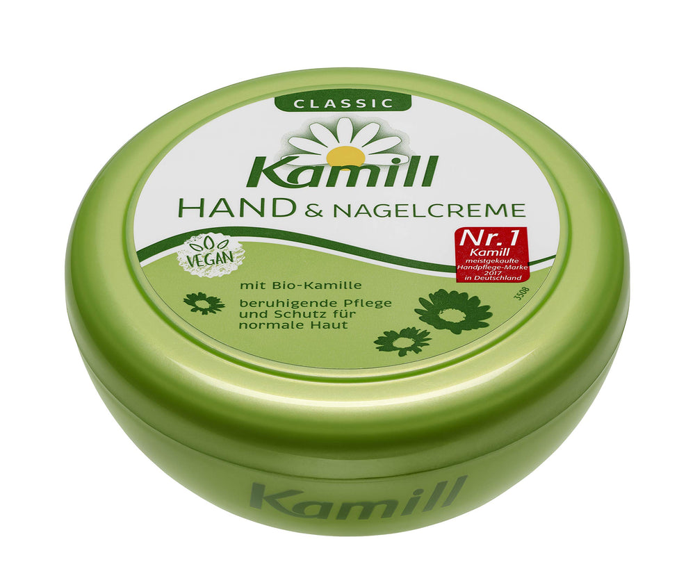Kamill Classic Hand and Nail Cream jar front view, soothing dry skin care