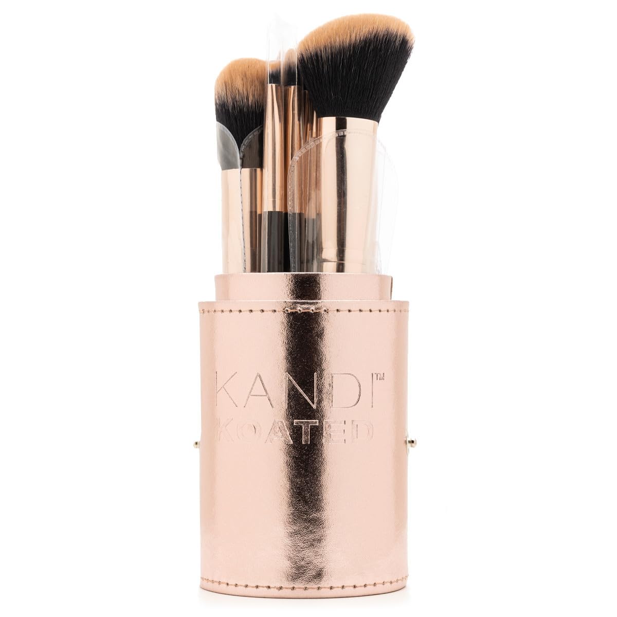 Kandi Koated case open reveals organized travel kit for on-the-go touch-ups.