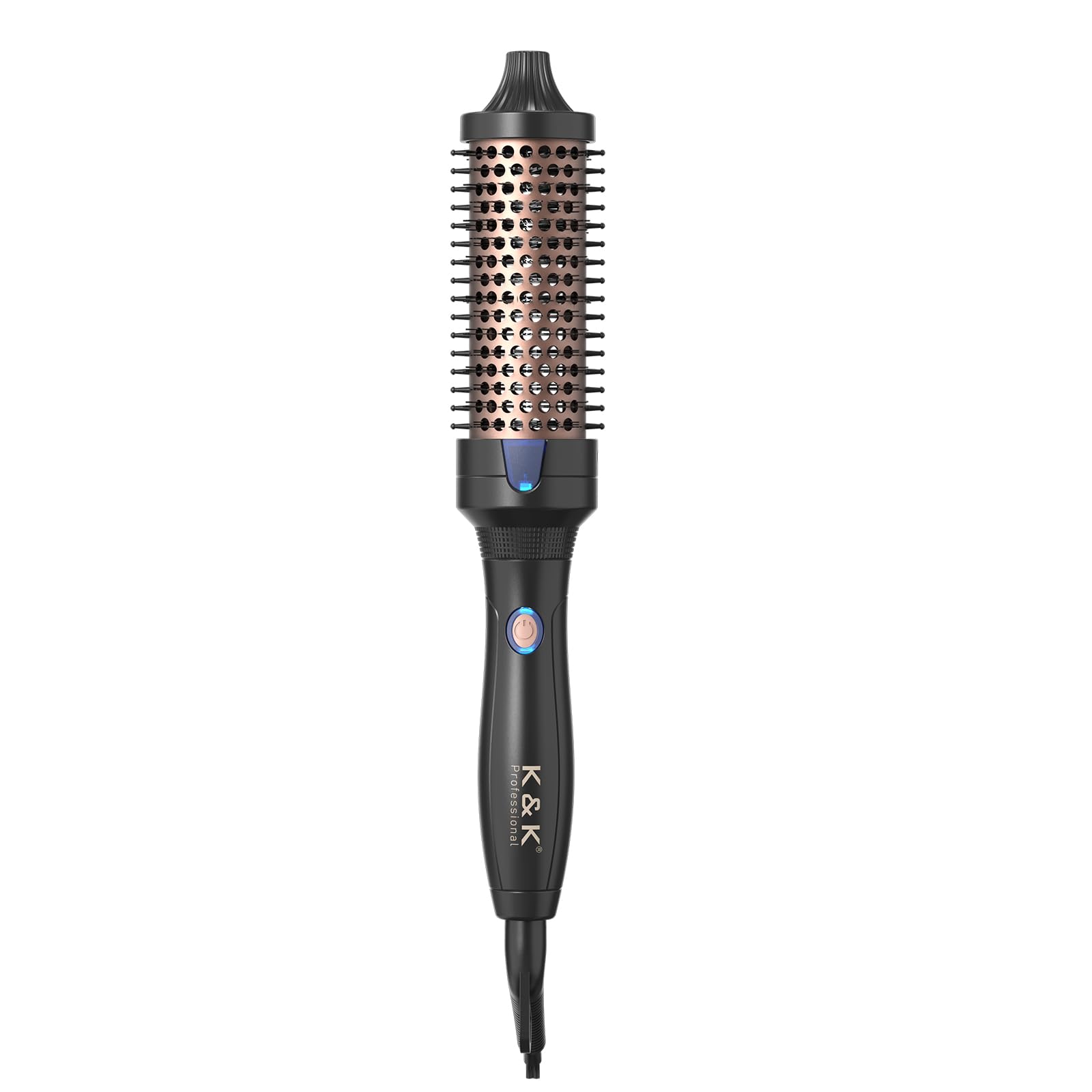 K&K Heated Curling Brush 1.5-inch barrel close-up for even heat and smooth styling.
