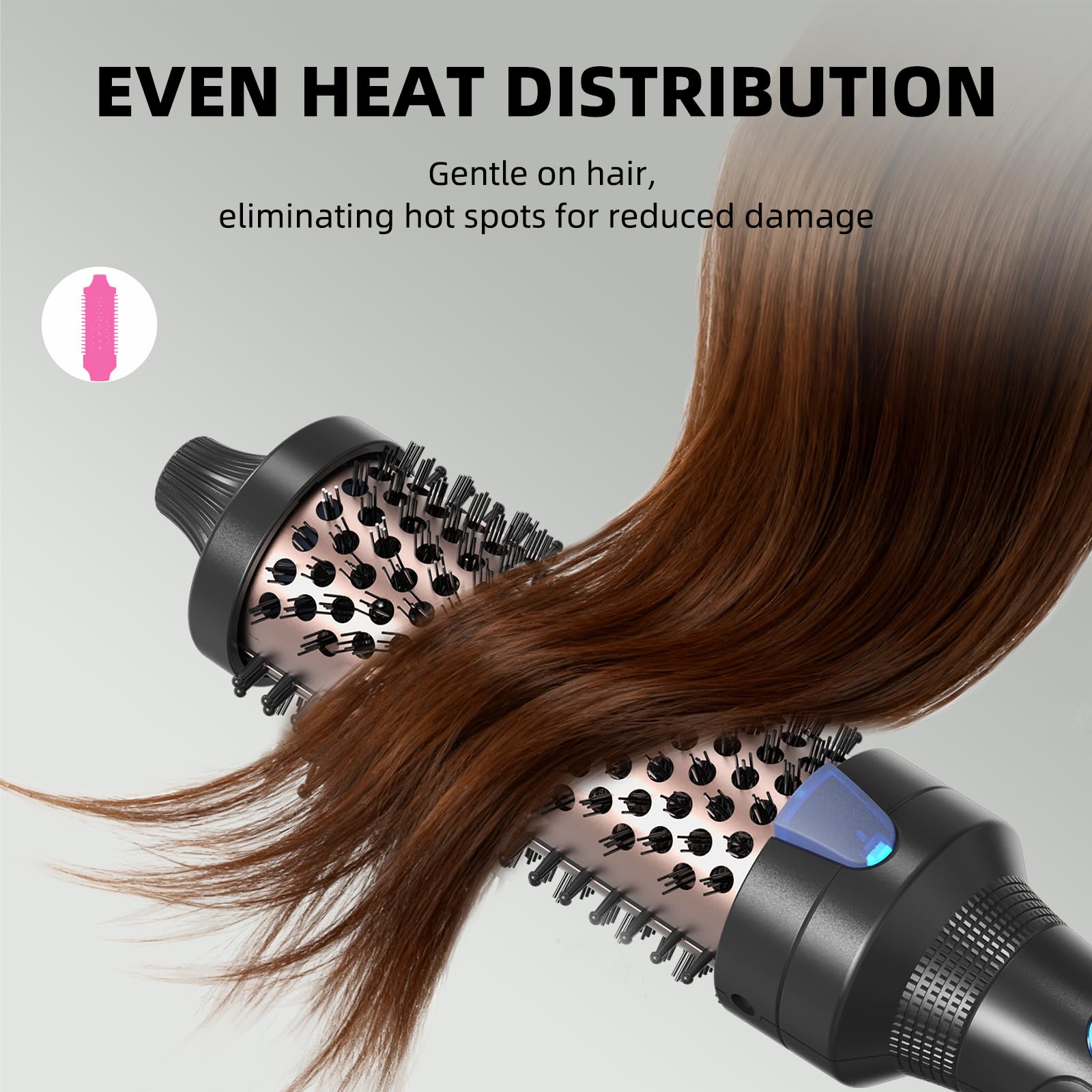 K&K Heated Curling Brush dual-function styling with curl and comb for tangle-free finishes.