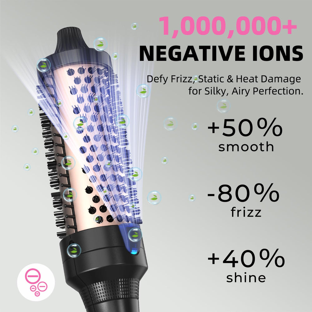 K&K Heated Curling Brush shows root-volume lift on model hair for fuller look.
