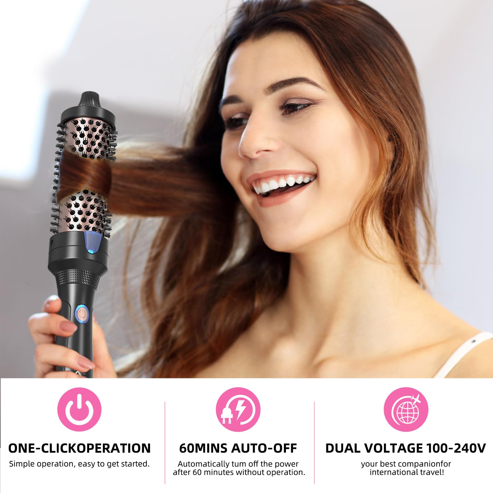 K&K Heated Curling Brush silky glide creates loose curls with volume.