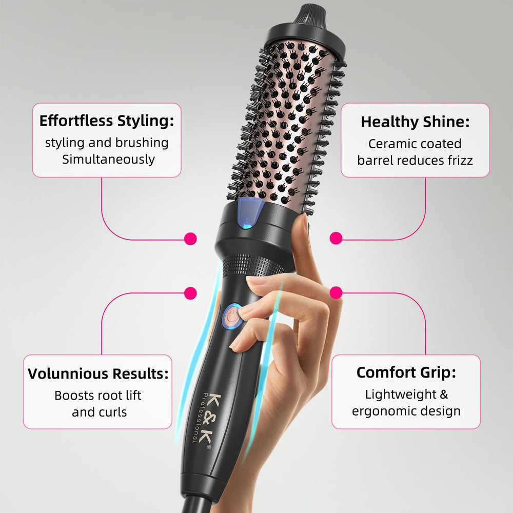K&K Heated Curling Brush worldwide voltage supports 110-220V for travel.