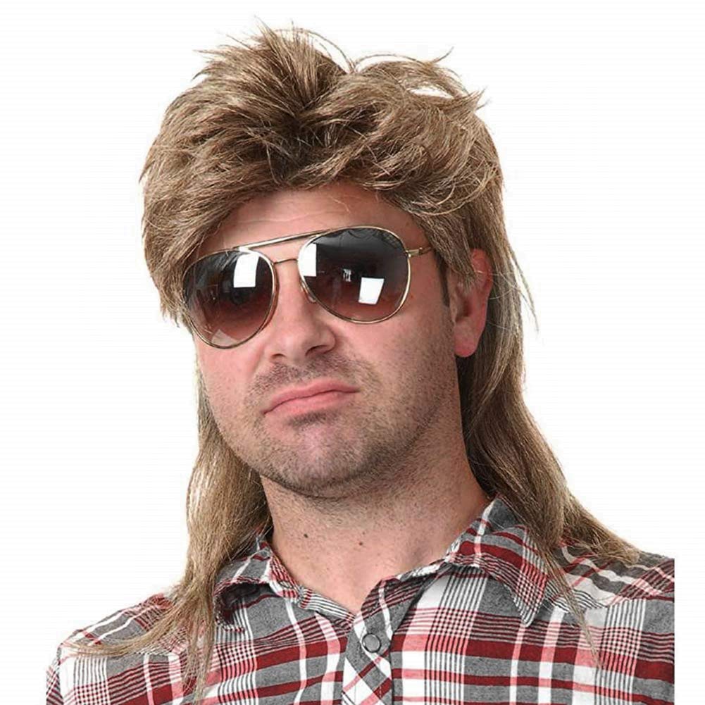 Kaneles Mullet Wig light brown front view boosts retro 80s cosplay vibe
