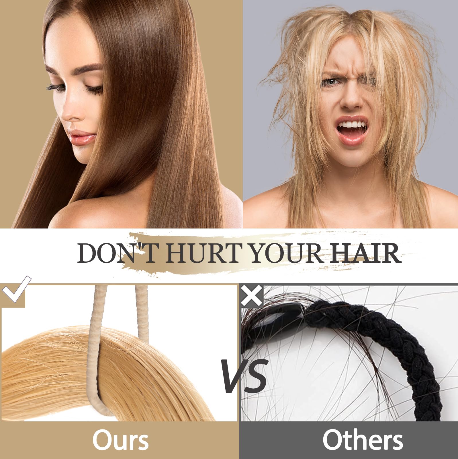 KANPRIN Princess no metal braided hair ties highlight snag-free design for easy removal.