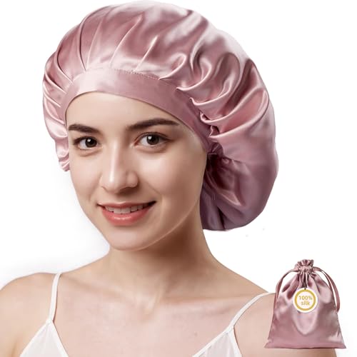 Kaome silk bonnet closeup shows 22 momme silk for smooth, frizz-reducing night care.