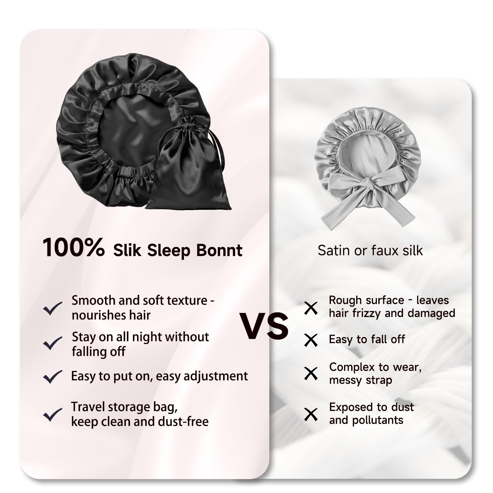 Kaome silk bonnet demonstrates non-slip design staying in place overnight.