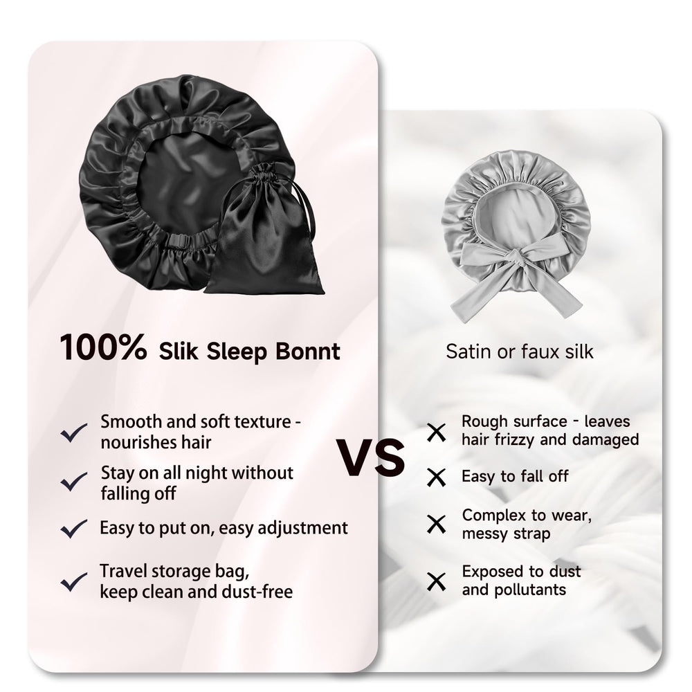 Kaome silk bonnet demonstrates non-slip design staying in place overnight.