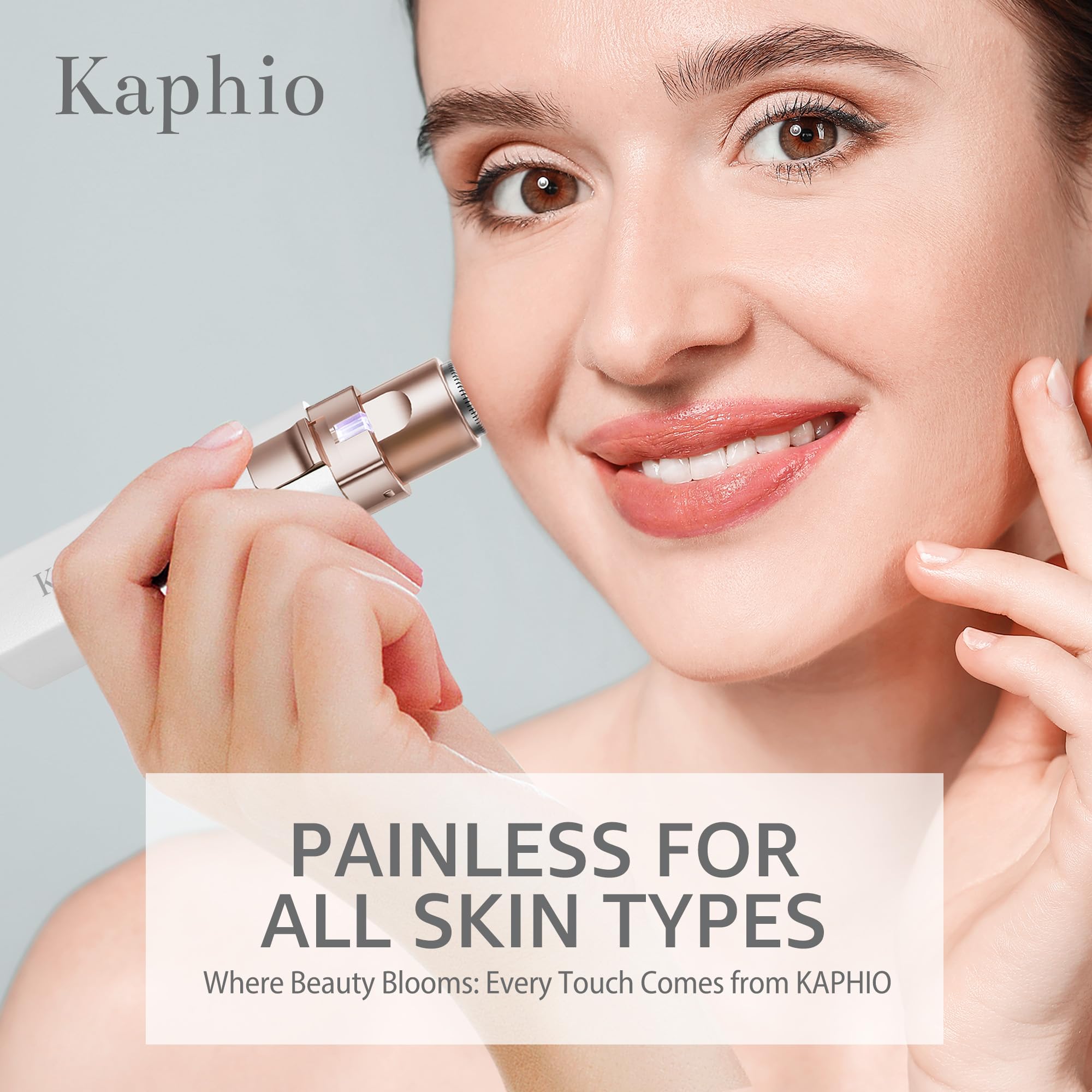 KAPHIO 2in1 hair removal rotary shaving head trims larger areas for close body grooming.