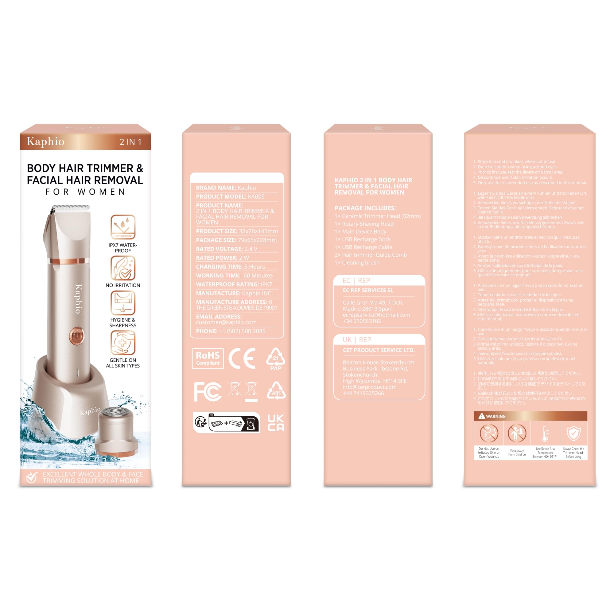 KAPHIO bikini-trimmer rose-gold close-up finish for smooth results