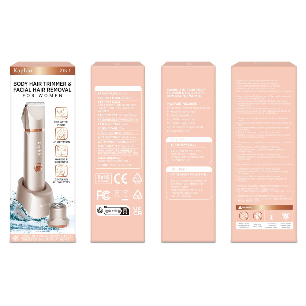 KAPHIO bikini-trimmer rose-gold close-up finish for smooth results
