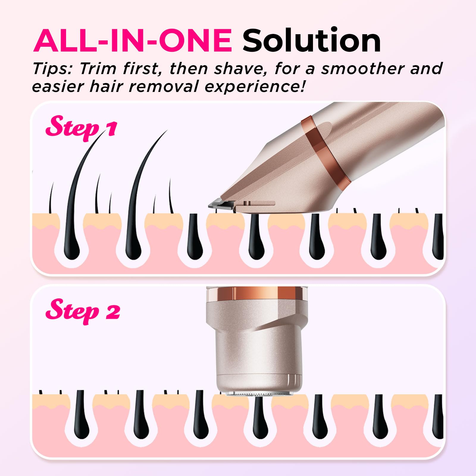 KAPHIO bikini-trimmer rose-gold in shower for wet-dry use
