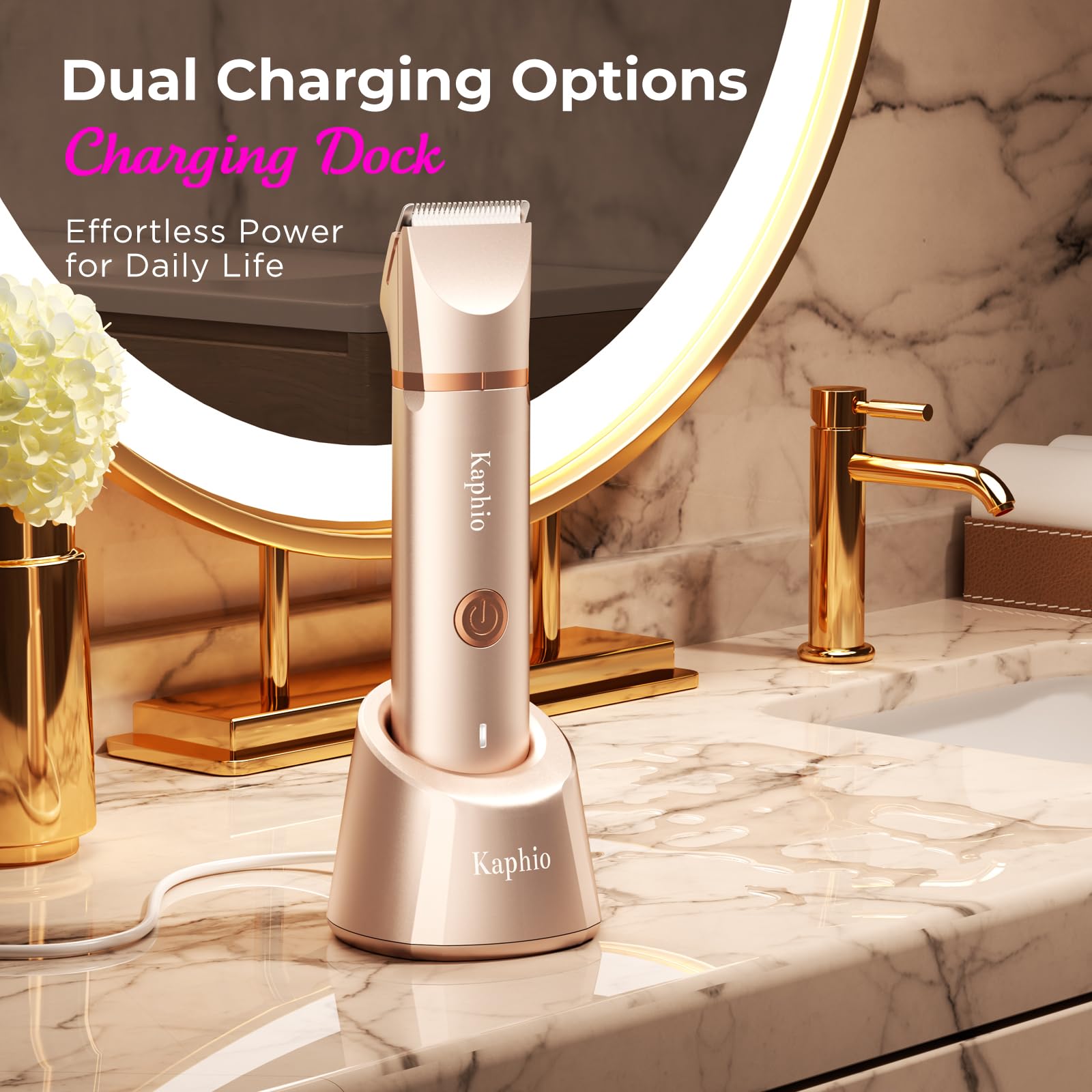 KAPHIO bikini-trimmer rose-gold USB charging for travel-ready power
