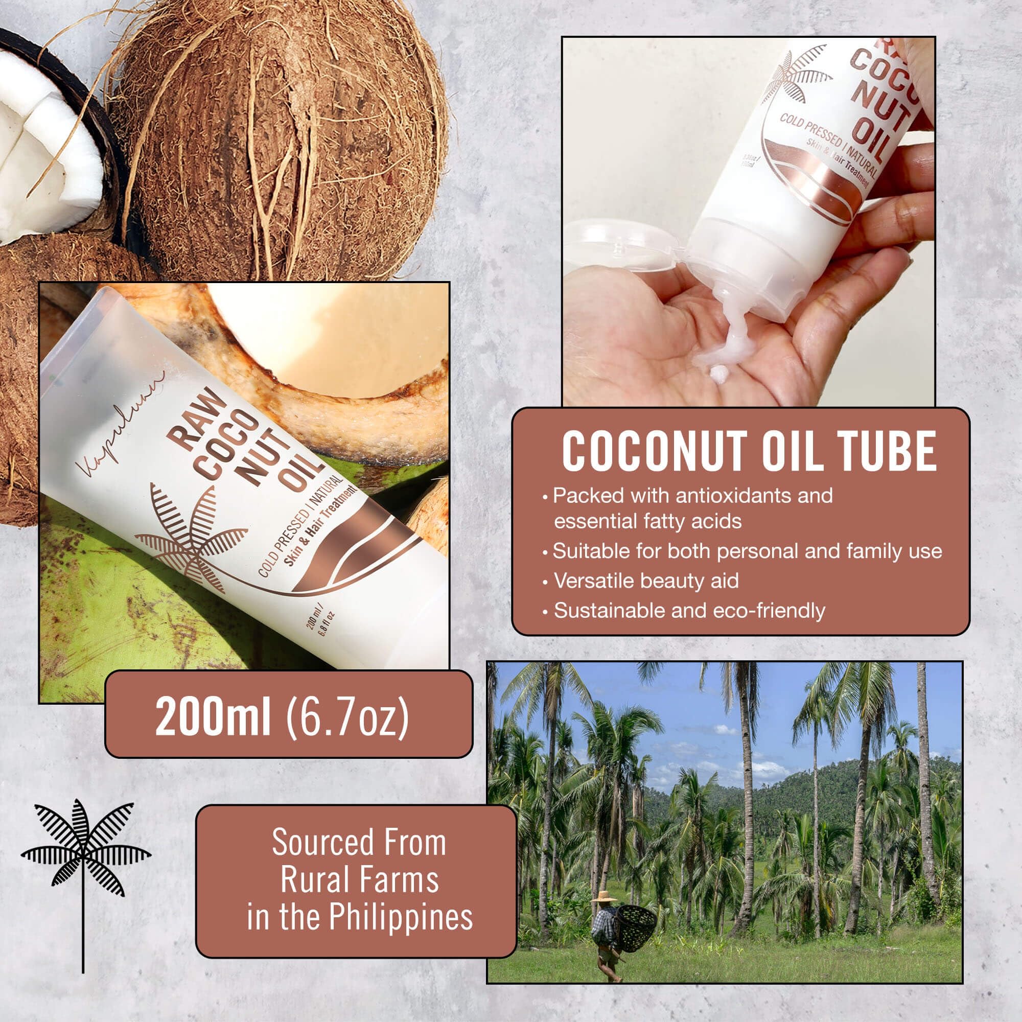 Kapuluan coconut oil skin-application showing lightweight moisture.